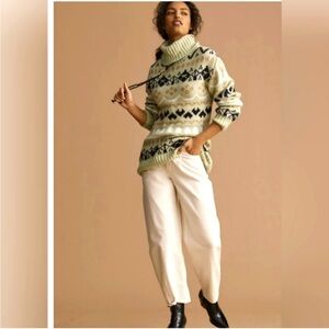 Anthropologie Mint Green Nordic Fair Isle Turtleneck Tunic Sweater